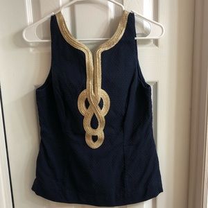 Lilly Pulitzer Navy and Gold Top